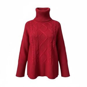 GAP wool alpaca turtleneck Red Cableknit Tunic sweater Sz Medium